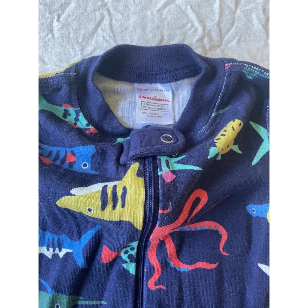 Hanna Andersson Baby Sea Life Shark Organic Cotton Zip Romper 12-18 Months